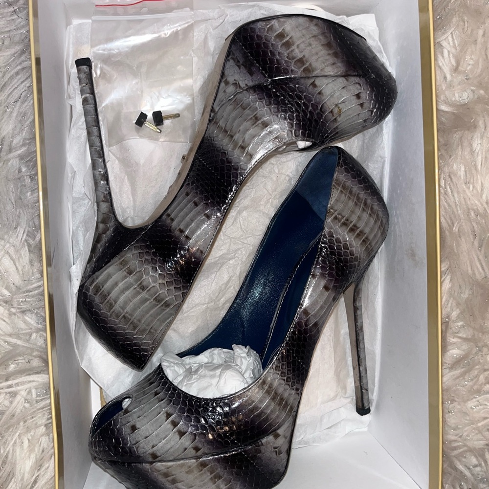 Sergio Rossi Designer Peep-Toe Python-Effect Stil… - image 8